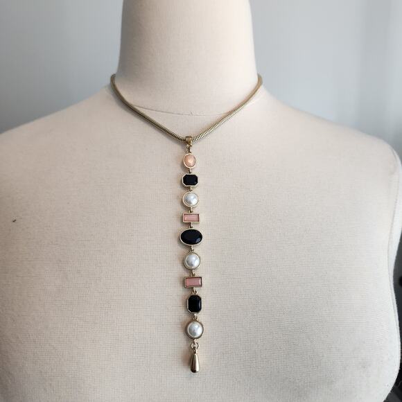 New York & Company Gold Tone Snake Chain Necklace with Geometric Accents - Picture 2 of 8